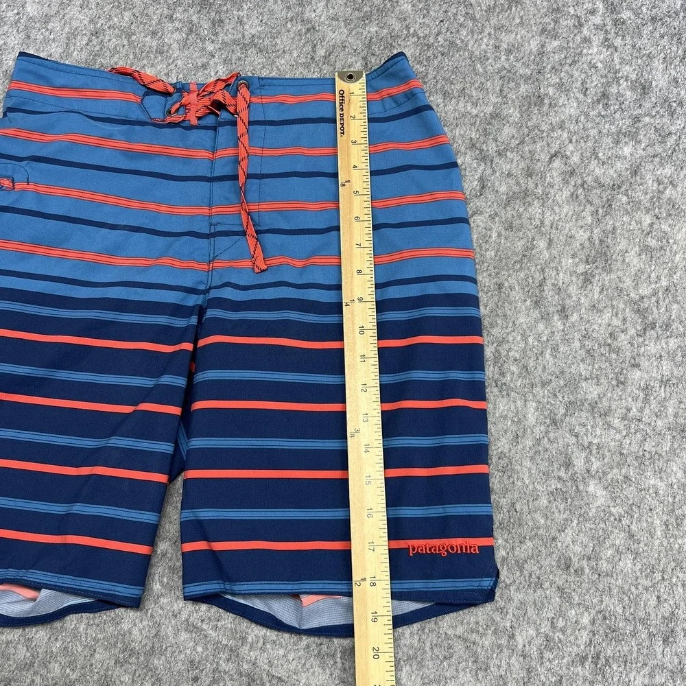 Patagonia Board Shorts Mens 30 Blue Stripe Drawstring Swim Trunks Quick Dry Surf